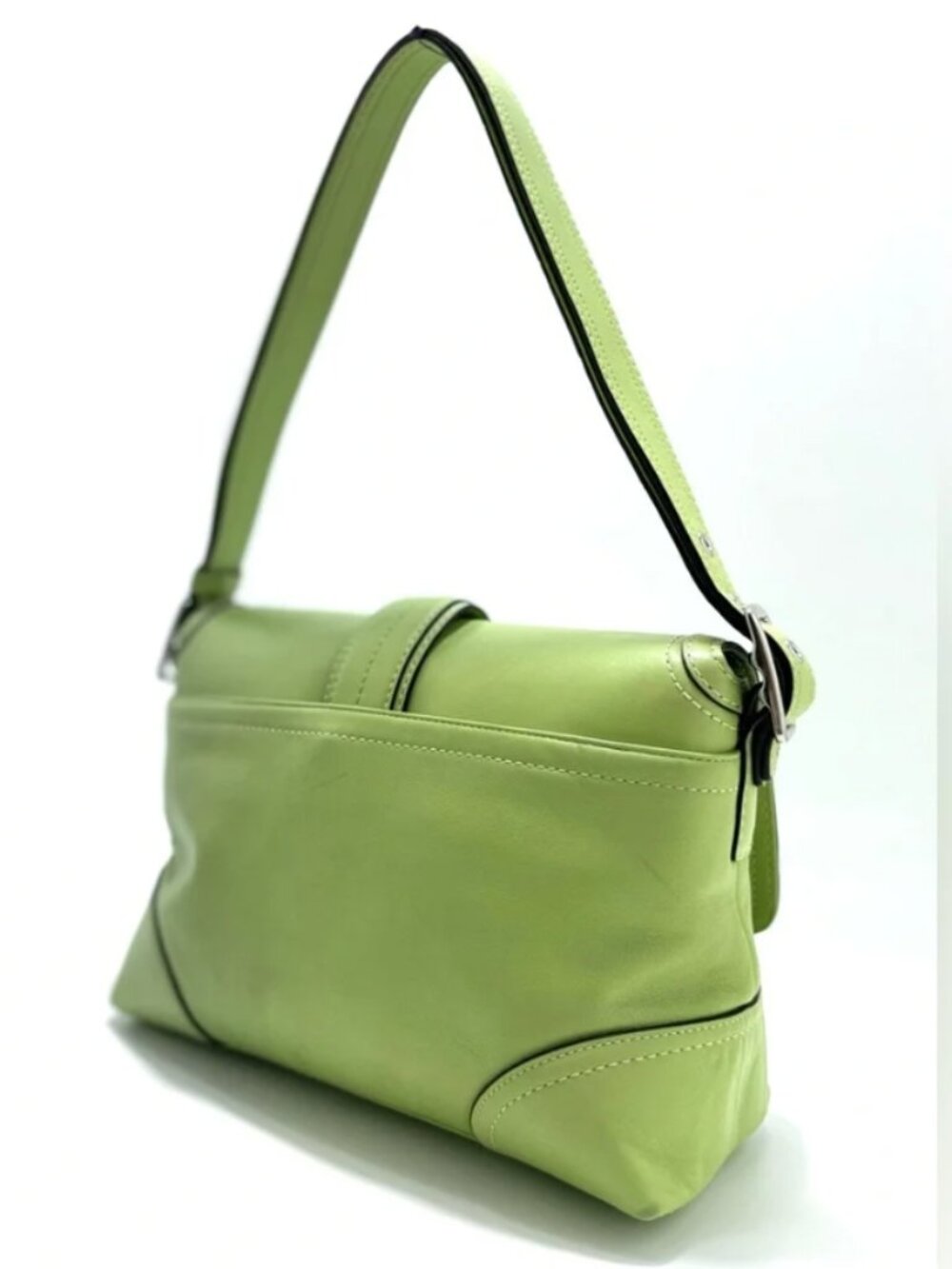 920 Coach Hampton Buckle Flap Crossbody Bag Pistachio Silver F11196 RARE - Picture 9 of 15